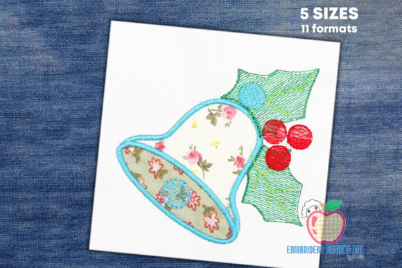 Blue Christmas Bell Applique for Digital Sellers
