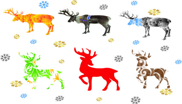 Christmas Reindeer, Snowflakes Clipart for Graphic Templates