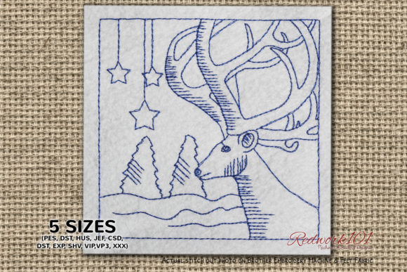 Cute Christmas Reindeer Redwork Embroidery Design