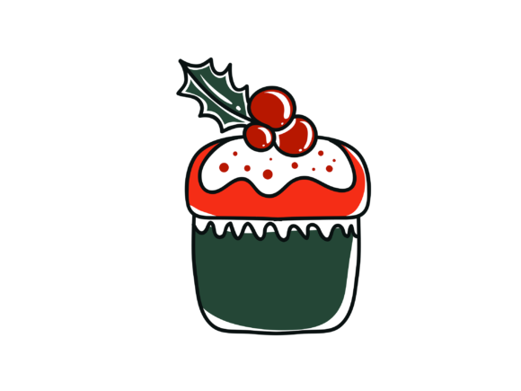 Red Christmas Cake with Holly Topping Icon for Web Design