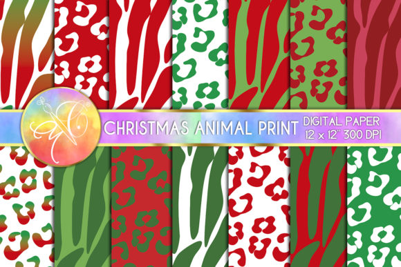 Zebra and Leopard Christmas Digital Paper Backgrounds